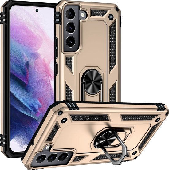 Samsung Galaxy S22 Plus Hoesjes – Ring Armor Backcover – 360° Draaibare Standaard – Magneet – Goud-Ilumina Benelux