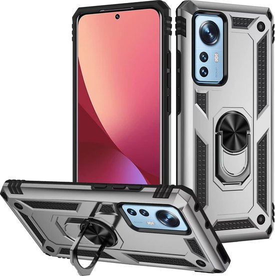 Xiaomi 12 Pro Hoesjes – Ring Armor Backcover – 360° Draaibare Standaard – Magneet – Zilver-Ilumina Benelux