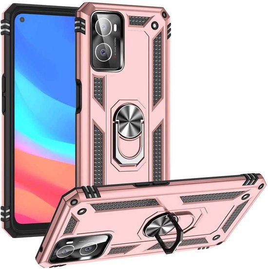 Oppo A96/A76/A36 Hoesjes – Ring Armor Backcover – 360° Draaibare Standaard – Magneet – Roségoud-Ilumina Benelux