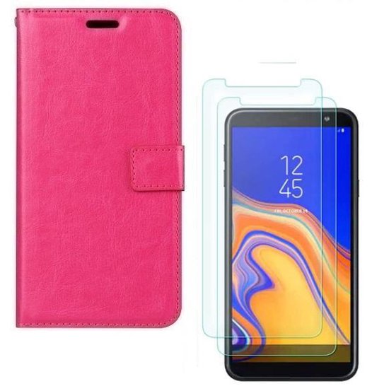 Samsung Galaxy J4 2018 Hoesjes – Portemonnee Hoes – Pasjeshouder – 2x Gehard Glas Screenprotector – Roze-Ilumina Benelux