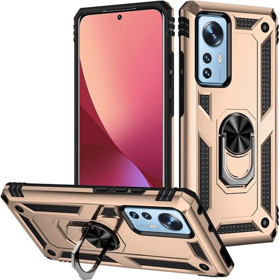 Xiaomi 12 / 12X Hoesjes – Anti-Shock Hybride Ring Armor Backcover – Schokbestendig – Goud-Ilumina Benelux