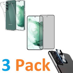 Soft TPU Siliconen Hoesje Back Cover + Privacy Screenprotector  + Camera lens zwart Geschikt voor :Samsung Galaxy S22 Plus