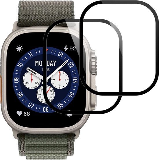 Screenprotector – Geschikt voor Apple Watch Ultra 49 mm – Gehard Glas – 3D Volledige Dekking – 9H – 2 Stuks – Transparant-Smartwatchscreenprotector-Ilumina Benelux