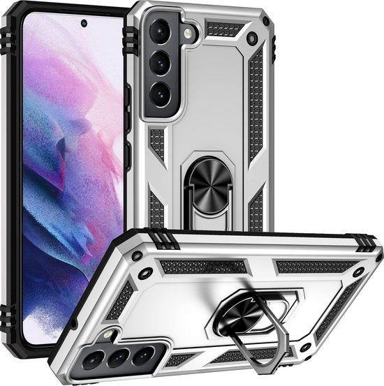Samsung Galaxy S22 Plus Hoesjes – Hybride Ring Armor Backcover – Schokbestendig – Zilver-Ilumina Benelux
