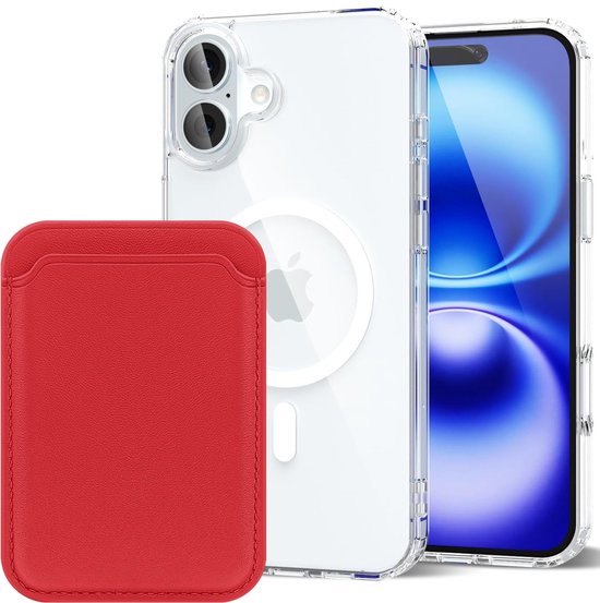 iPhone 16 Plus Hoesjes – Anti-shock Backcover met MagSafe – Magnetische Pasjeshouder – Rood-Ilumina Benelux