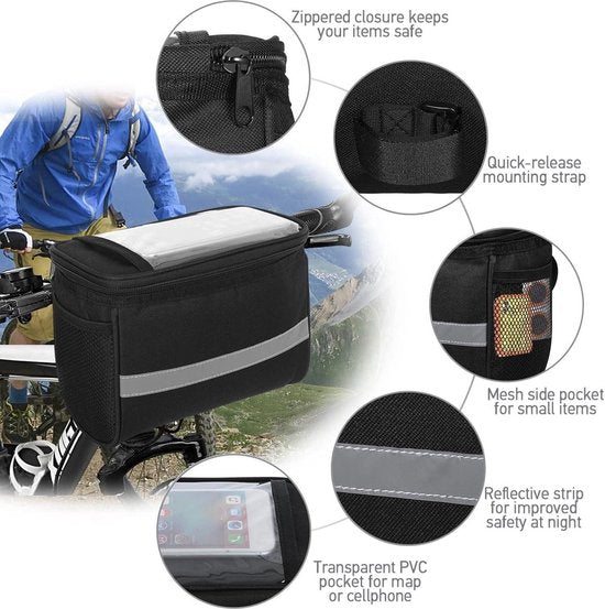 Fietsstuurtas mountainbike – Grote fietsmand koeltas – Waterdicht – Reflecterende band – 10 liter – Zwart-Ilumina Benelux