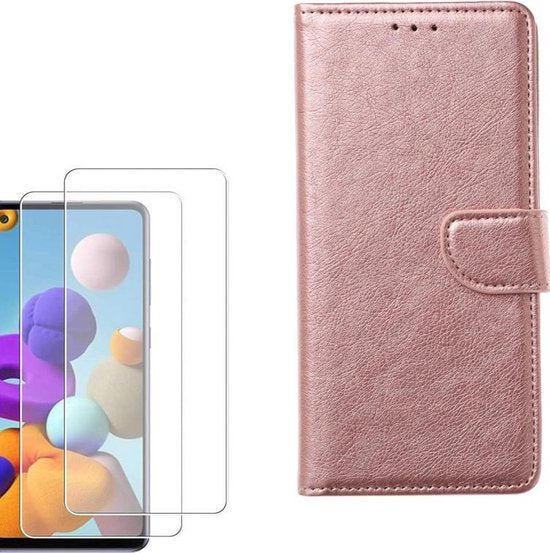 Samsung Galaxy A21S Hoesjes – Portemonnee Hoes – Magneetsluiting – Inclusief 2x Gehard Glas Screenprotector – Roségoud-Ilumina Benelux