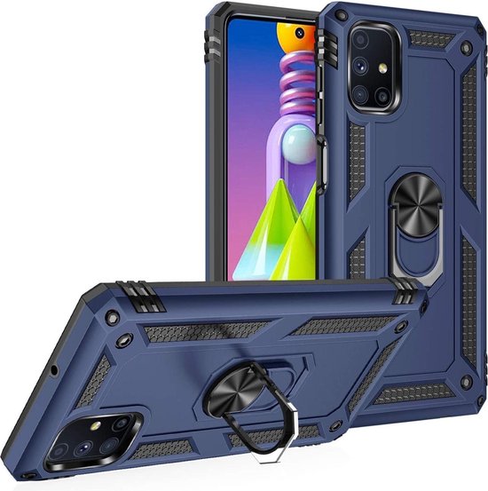 Samsung Galaxy M51 Hoesjes – Anti-Shock Hybride Backcover – Ring Armor – Schokbestendig – Blauw-Ilumina Benelux