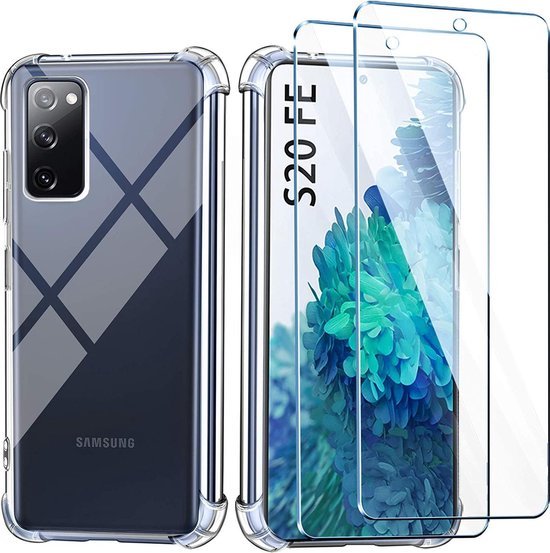 Samsung Galaxy S20 FE Hoesjes – Anti-Shock Siliconen Backcover – 2 Pack Screenprotector Gehard Glas-Ilumina Benelux