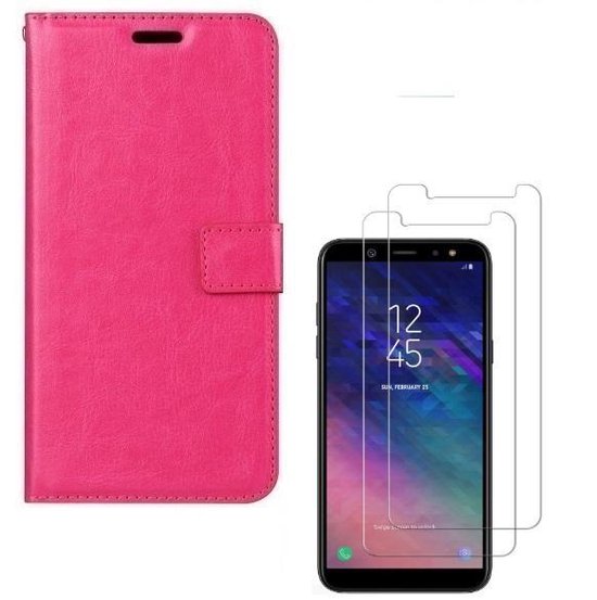 Samsung Galaxy A6 2018 Hoesjes – Portemonnee Hoes – Pasjeshouder – 2x Gehard Glas Screenprotector – Roze-Ilumina Benelux