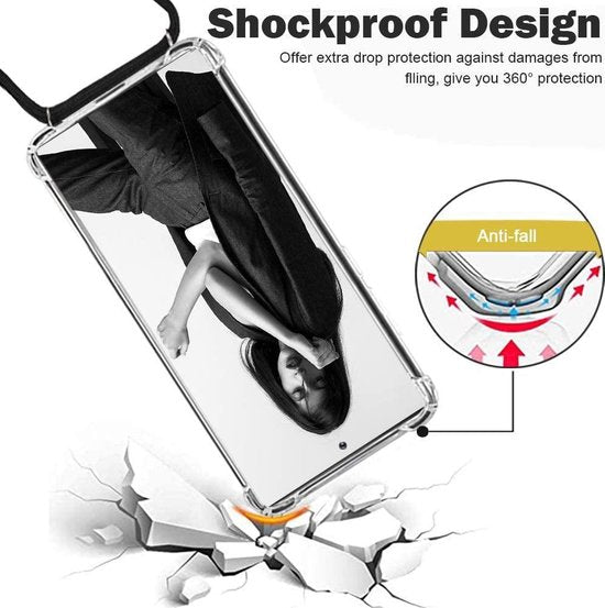 Samsung Galaxy Note 20 Ultra Hoesjes – Backcover met Koord – Schokbestendig – Schouder/Nek Draagriem – Zwart