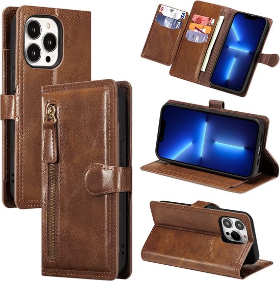 iPhone 14 Pro Max Hoesjes – Vintage Portemonnee Hoes – Pasjeshouder – Magneetsluiting – Donkerbruin-Ilumina Benelux