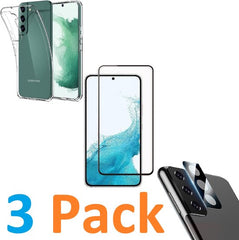 Samsung Galaxy S22 Plus Hoesjes – Soft TPU Siliconen Backcover – Full Screenprotector + Camera Lens Protector – Zwart