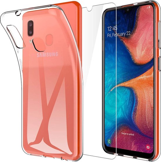 Silicone hoesje Transparant met 2 Pack Screenprotector Glas Geschikt voor: Samsung Galaxy A20E