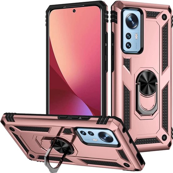 Xiaomi 12 / 12X Hoesjes – Anti-Shock Hybrid Ring Armor Backcover – Schokbestendig – Roségoud-Ilumina Benelux