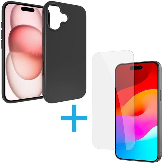 iPhone 16 Hoesjes – Siliconen Backcover – Inclusief 1x Screenprotector Gehard Glas – Zwart-Ilumina Benelux