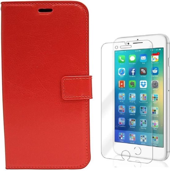 iPhone 7 Plus/8 Plus Hoesjes – Portemonnee Bookcase – Pasjeshouder – 2x Screenprotector Gehard Glas – Rood-Ilumina Benelux