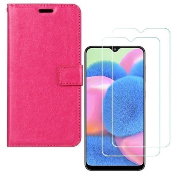 Samsung Galaxy A30S Hoesjes – Portemonnee Hoes – Pasjeshouder – 2x Gehard Glas Screenprotector – Roze-Ilumina Benelux