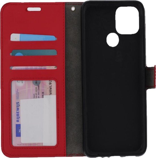 Oppo A15 Hoesjes – Bookcase Portemonnee Hoes – Pasjeshouder – Magneetsluiting – Rood + 2x Screenprotector-Ilumina Benelux