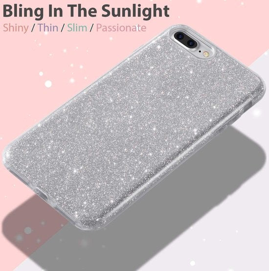iPhone 7 Plus/8 Plus Hoesjes – Siliconen TPU Backcover – Glitter BlingBling Cover – Zilver-Ilumina Benelux