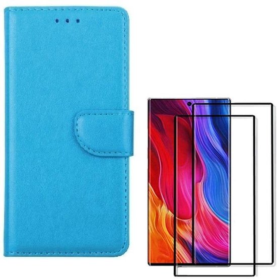 Samsung Galaxy Note 10 Plus Hoesjes – Portemonnee Hoes – Pasjeshouder – 2x Gehard Glas Screenprotector – Turquoise-Ilumina Benelux