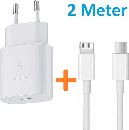 Lightning Oplaadkabel – Geschikt voor iPhone 11/12/13/14/X/XS/XR/Pro/Pro Max & iPad – USB-C naar Lightning – 25W Snelladen – 2m-Oplader-Ilumina Benelux
