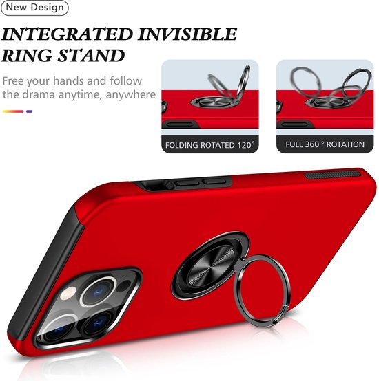 iPhone 16 Pro Hoesjes – Backcover met Vingerring – Magneet – Rood-Ilumina Benelux