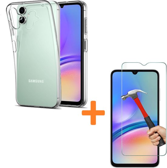 Silicone hoesje Transparant met 2 Pack Screenprotector Glas Geschikt voor: Samsung Galaxy A05