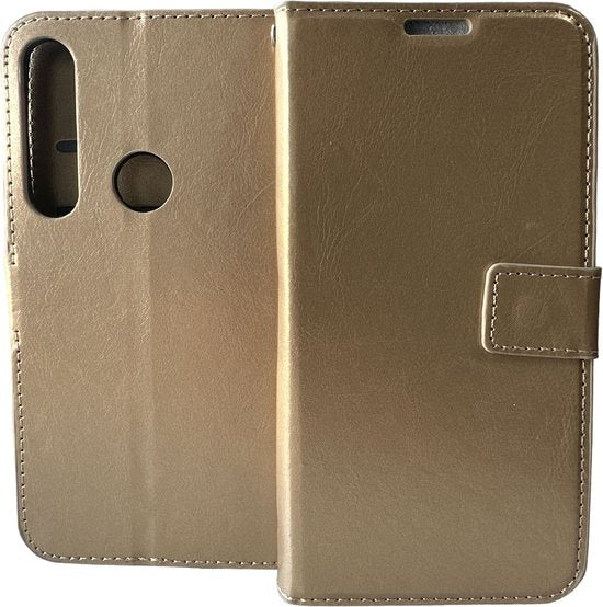 Motorola Moto G8 Power Hoesjes – Portemonnee Book Case – Magneetsluiting – 2x Screenprotector – Goud-Ilumina Benelux
