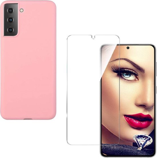 Samsung Galaxy S21 Hoesjes – Liquid Siliconen Backcover – Soft Touch Flexibel – Inclusief Screenprotector – Lichtroze-Ilumina Benelux