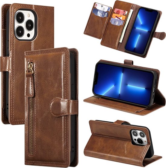 iPhone 15 Pro Max Hoesjes – Vintage Portemonnee Hoes – Pasjeshouder – Magneetsluiting – Donkerbruin-Ilumina Benelux