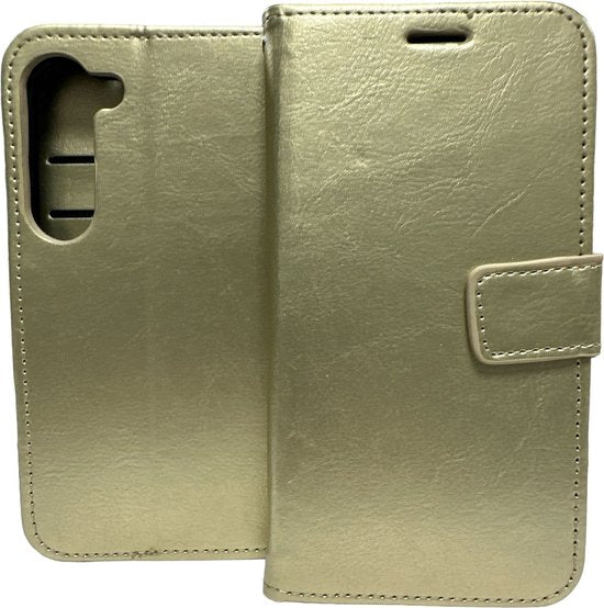 Samsung Galaxy S24 Hoesjes – Portemonnee Book Case – Pasjeshouder – 2x Gehard Glas Screenprotector – Goud-Ilumina Benelux