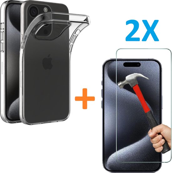 iPhone 15 Pro Hoesjes – Transparante Soft TPU Siliconen Backcover – Inclusief 2x Gehard Glas Screenprotector-Ilumina Benelux