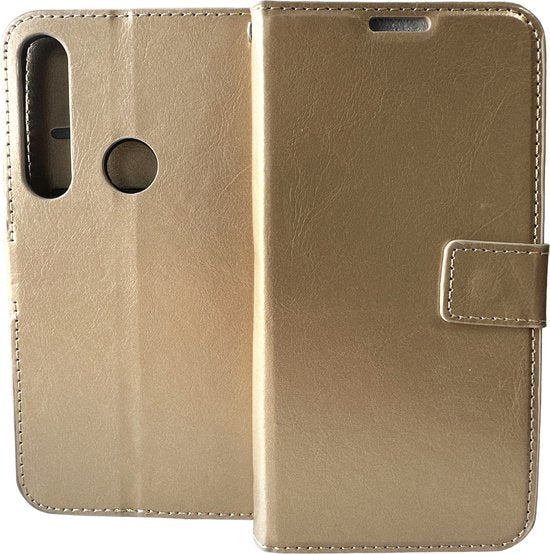 Motorola Moto G8 Play Hoesjes – Portemonnee Hoes – Bookcase – Magneetsluiting – Goud-Ilumina Benelux