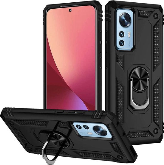 Xiaomi 12 / 12X Hoesjes – Anti-Shock Hybride Ring Armor Backcover – Schokbestendig – Zwart-Ilumina Benelux