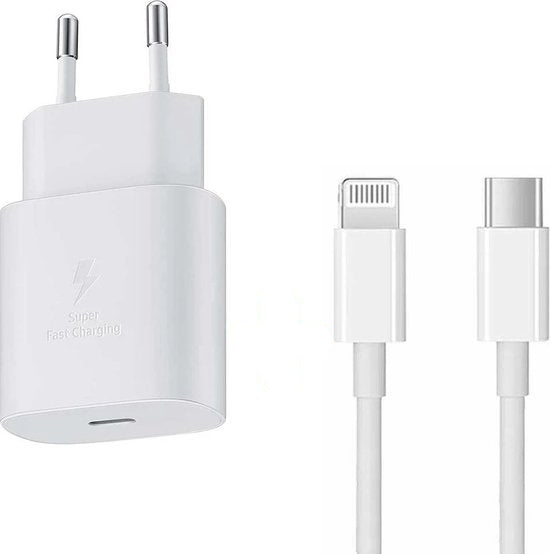 Oplader – Geschikt voor iPhone 11/12/13/14/15 & iPad – 25W Snellader – Lightning naar USB-C – 1 Meter-Oplader-Ilumina Benelux