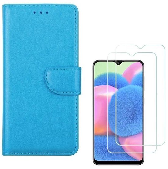 Samsung Galaxy A30S Hoesjes – Portemonnee Hoes – Magneetsluiting – Inclusief 2x Gehard Glas Screenprotector – Turquoise
