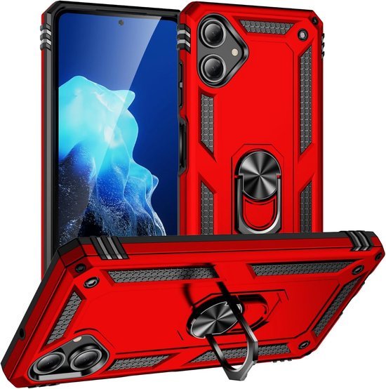 Samsung Galaxy A06 Hoesjes – Hybride Ring Armor Backcover – Schokbestendig – Anti-Shock – Rood-Ilumina Benelux