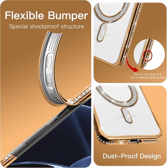 Samsung Galaxy A17 5G & A26 Hoesjes – MagSafe Magnetische TPU Backcover – Sparkle Glitter – Goud