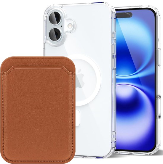 iPhone 16 Plus Hoesjes – Anti-Shock Backcover met MagSafe – Magnetische Pasjeshouder – Bruin-Ilumina Benelux
