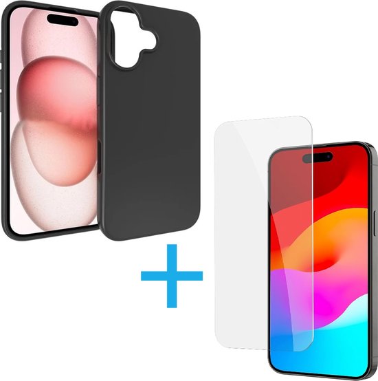 iPhone 16 Hoesjes – Soft Silicone Backcover – Schokbestendig – Inclusief Gehard Glas Screenprotector – Zwart-Ilumina Benelux