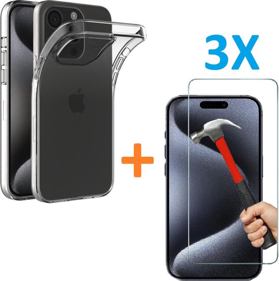 iPhone 15 Pro Max Hoesjes – Soft TPU Siliconen Backcover – Transparant – Inclusief 3x Screenprotector – Anti-kras-Ilumina Benelux