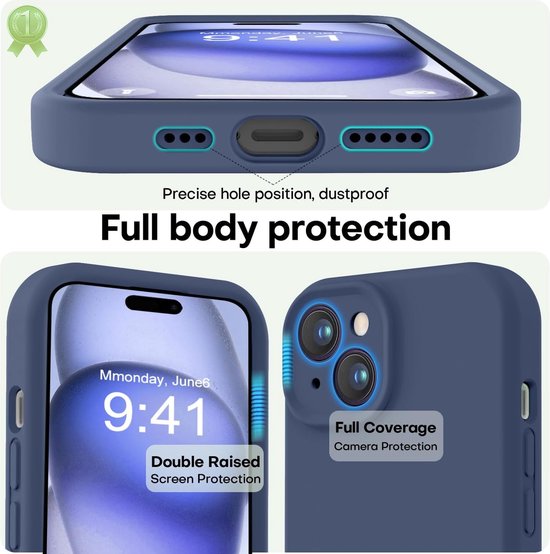 iPhone 15 Plus Hoesjes – Liquid Siliconen Backcover – Flexibele TPU – Camera Allround Bescherming – Blauw-Ilumina Benelux