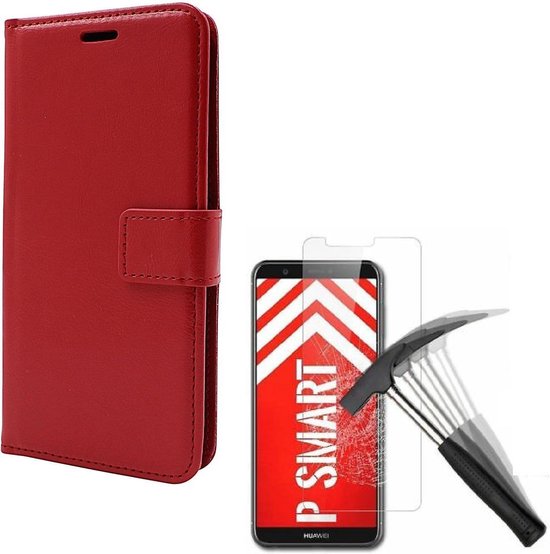 Huawei P Smart 2018 Hoesjes – Portemonnee Hoes – Pasjeshouder – 2x Screenprotector – Rood-Ilumina Benelux