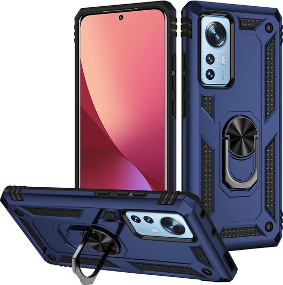 Xiaomi 12 Pro Hoesjes – Ring Armor Backcover – 360° Draaibare Standaard – Magneet – Blauw-Ilumina Benelux