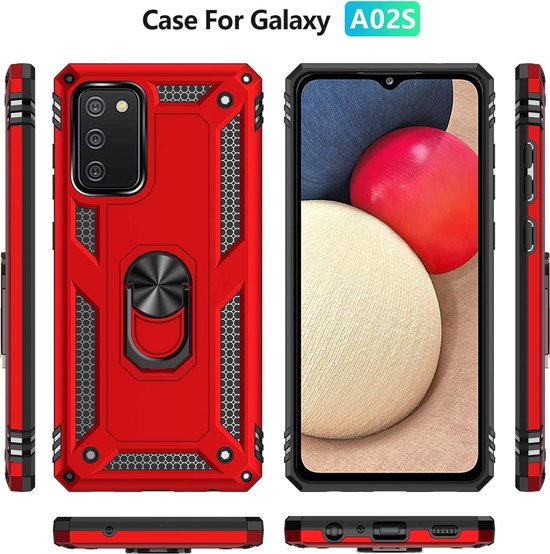 Samsung Galaxy A02s/A03s Hoesjes – Ring Armor Backcover – 360° Draaibare Standaard – Magneet – Rood-Ilumina Benelux