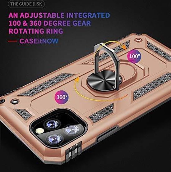 iPhone 11 Pro Max Hoesjes – Anti-Shock Hybride Backcover – Ringhouder – Armor Design – Goud-Ilumina Benelux