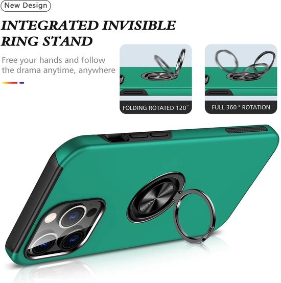iPhone 16 Pro Max Hoesjes – Backcover met Vingerring – Magneet – Groen-Ilumina Benelux