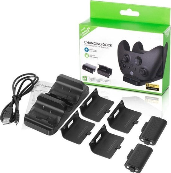 Oplaadstation – Geschikt voor Xbox Series X/S & Xbox One X/S – Docking Station – 2 Accu’s + Kapjes – Zwart-Oplaadstation controllers-Ilumina Benelux