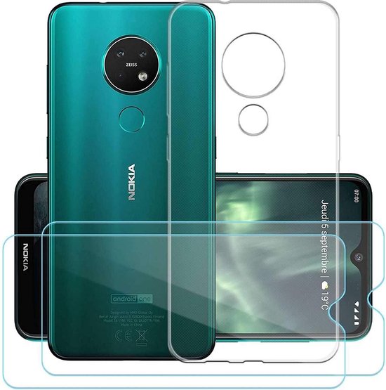 Nokia 7.2 Hoesjes – Transparante Siliconen Backcover – Inclusief 2x Screenprotector Gehard Glas – Anti Kras-Ilumina Benelux
